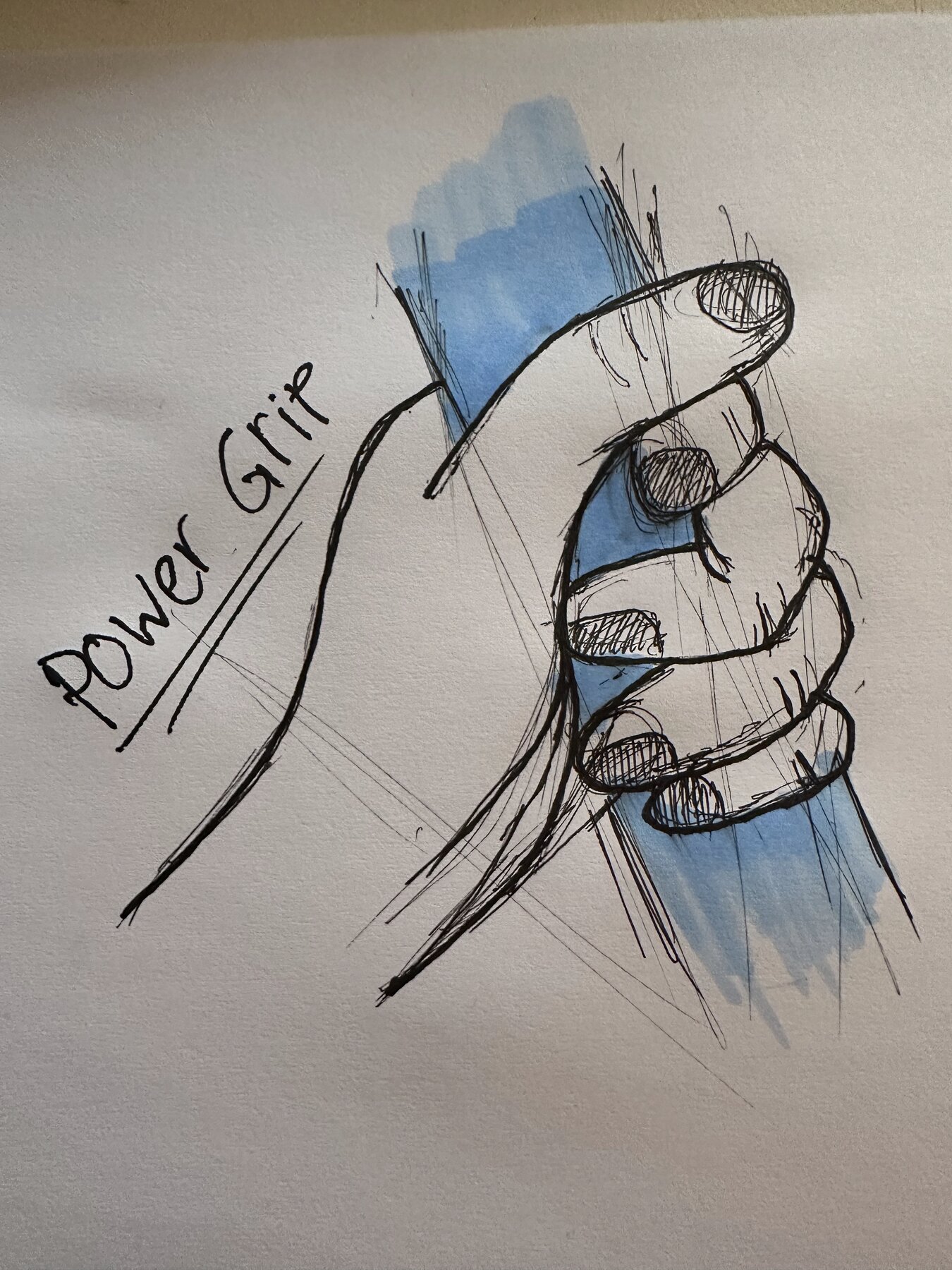 Hand sketch of a closed power grip
